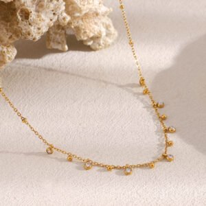 European and American cross-border new INS style, simple, versatile, elegant jewelry, stainless steel 18K gold-plated teardrop zircon bead necklace