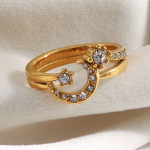 European and American cross-border hot-selling niche fashion trendy stainless steel 18K gold-plated single zircon ring.