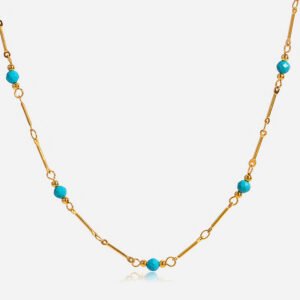 Jingqiao's classic design: 18K gold and stainless steel round blue turquoise beaded bar chain and stainless steel necklace.