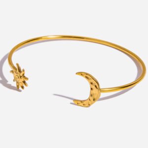 Jingqiao classic design 18K gold stainless steel spiral sun hammered moon line cuff bracelet