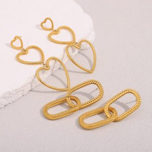 Best-Selling European and American Cross-Border Simple and Versatile Commuter Stainless Steel 18K Gold-Plated Snakeskin Pattern Three-Ring and Double-Ring Heart Earrings