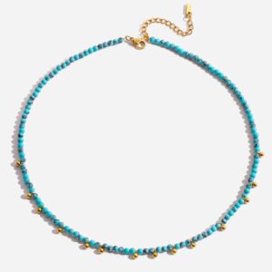 Jingqiao's classic 18K gold stainless steel blue turquoise beaded necklace for a wholesale stainless steel necklace