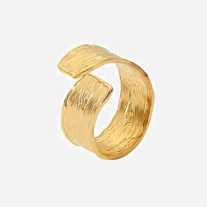INS's versatile, elegant, minimalist 18K gold-plated adjustable stainless steel ring, fashionable wrinkle-patterned niche women's ring.