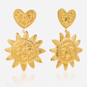 Jingqiao minimalist design 18K gold stainless steel smiley heart sun pendant earrings wholesale