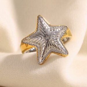 European and American cross-border new arrival, INS-style, trendy, vintage-inspired hand jewelry, stainless steel 18K gold-plated starfish patterned open ring
