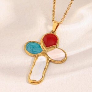 European and American retro, niche, light luxury pendant, stainless steel 18K gold-plated colorful oil-dripped cross pendant necklace